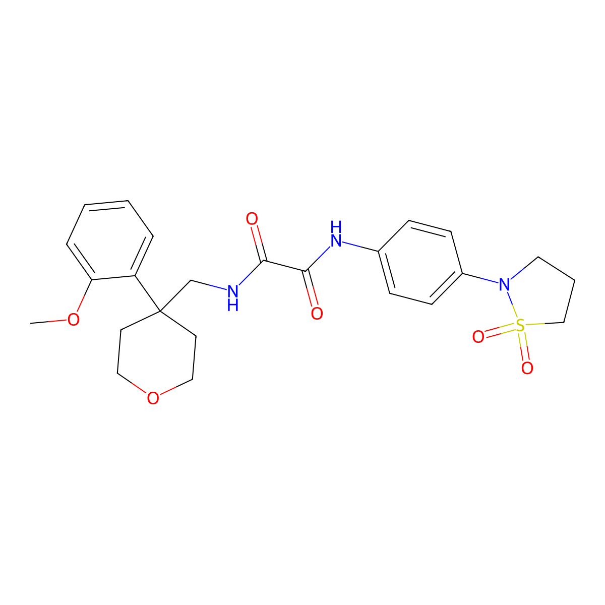 N1-(4-(1,1-dioxidoisothiazolidin-2-yl)phenyl)-N2-((4-(2-methoxyphenyl)tetrahydro-2H-pyran-4-yl)methyl)oxalamide molecular structure, CAS 1251565-44-2