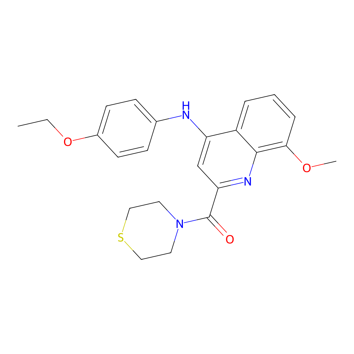 (4-((4-Ethoxyphenyl)amino)-8-methoxyquinolin-2-yl)(thiomorpholino)methanone molecular structure, CAS 1251565-47-5