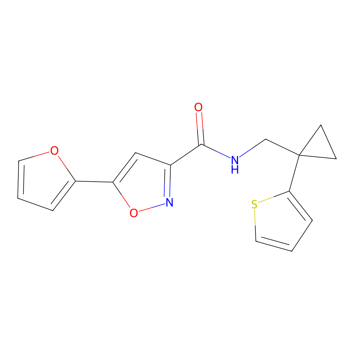 5-(furan-2-yl)-N-((1-(thiophen-2-yl)cyclopropyl)methyl)isoxazole-3-carboxamide molecular structure, CAS 1251565-48-6