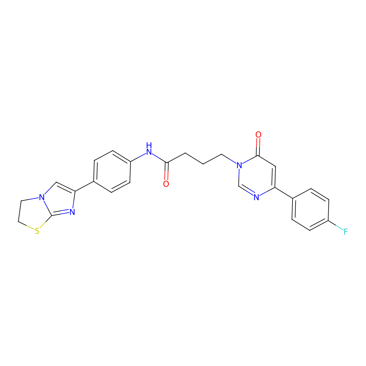 N-(4-(2,3-dihydroimidazo[2,1-b]thiazol-6-yl)phenyl)-4-(4-(4-fluorophenyl)-6-oxopyrimidin-1(6H)-yl)butanamide molecular structure, CAS 1251565-50-0