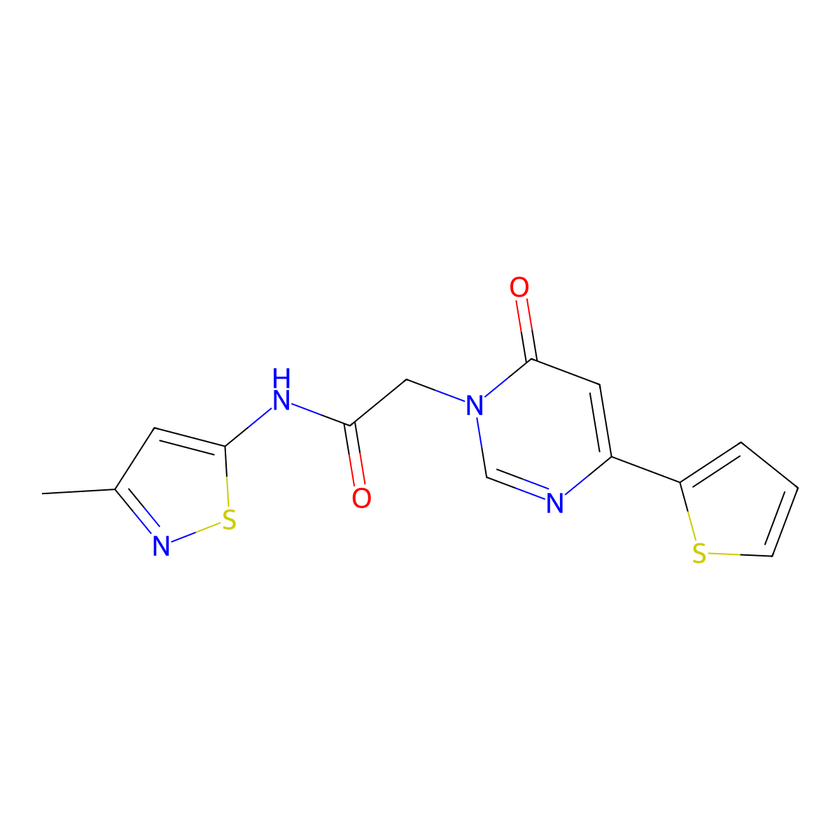 N-(3-methylisothiazol-5-yl)-2-(6-oxo-4-(thiophen-2-yl)pyrimidin-1(6H)-yl)acetamide molecular structure, CAS 1251565-64-6