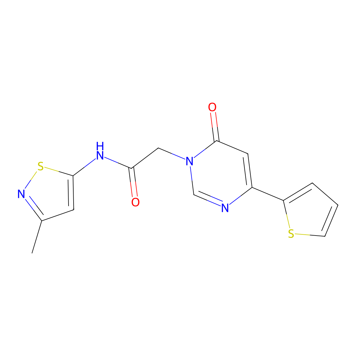 N-(3-methylisothiazol-5-yl)-2-(6-oxo-4-(thiophen-2-yl)pyrimidin-1(6H)-yl)acetamide molecular structure, CAS 1251565-64-6