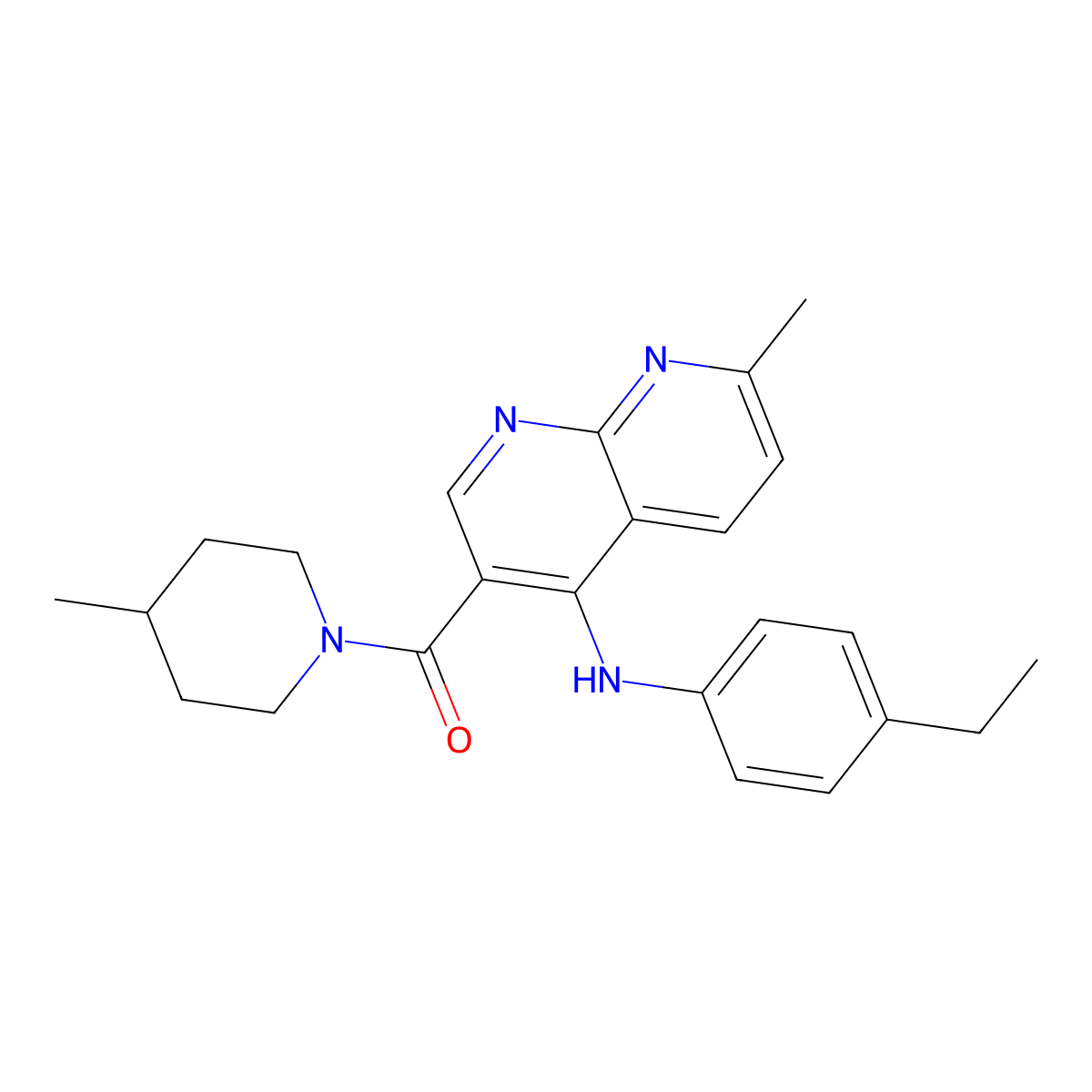 (4-((4-Ethylphenyl)amino)-7-methyl-1,8-naphthyridin-3-yl)(4-methylpiperidin-1-yl)methanone molecular structure, CAS 1251565-65-7
