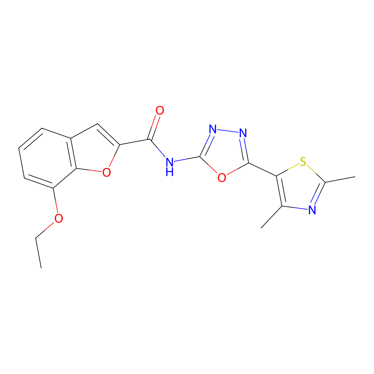 N-(5-(2,4-dimethylthiazol-5-yl)-1,3,4-oxadiazol-2-yl)-7-ethoxybenzofuran-2-carboxamide molecular structure, CAS 1251565-67-9