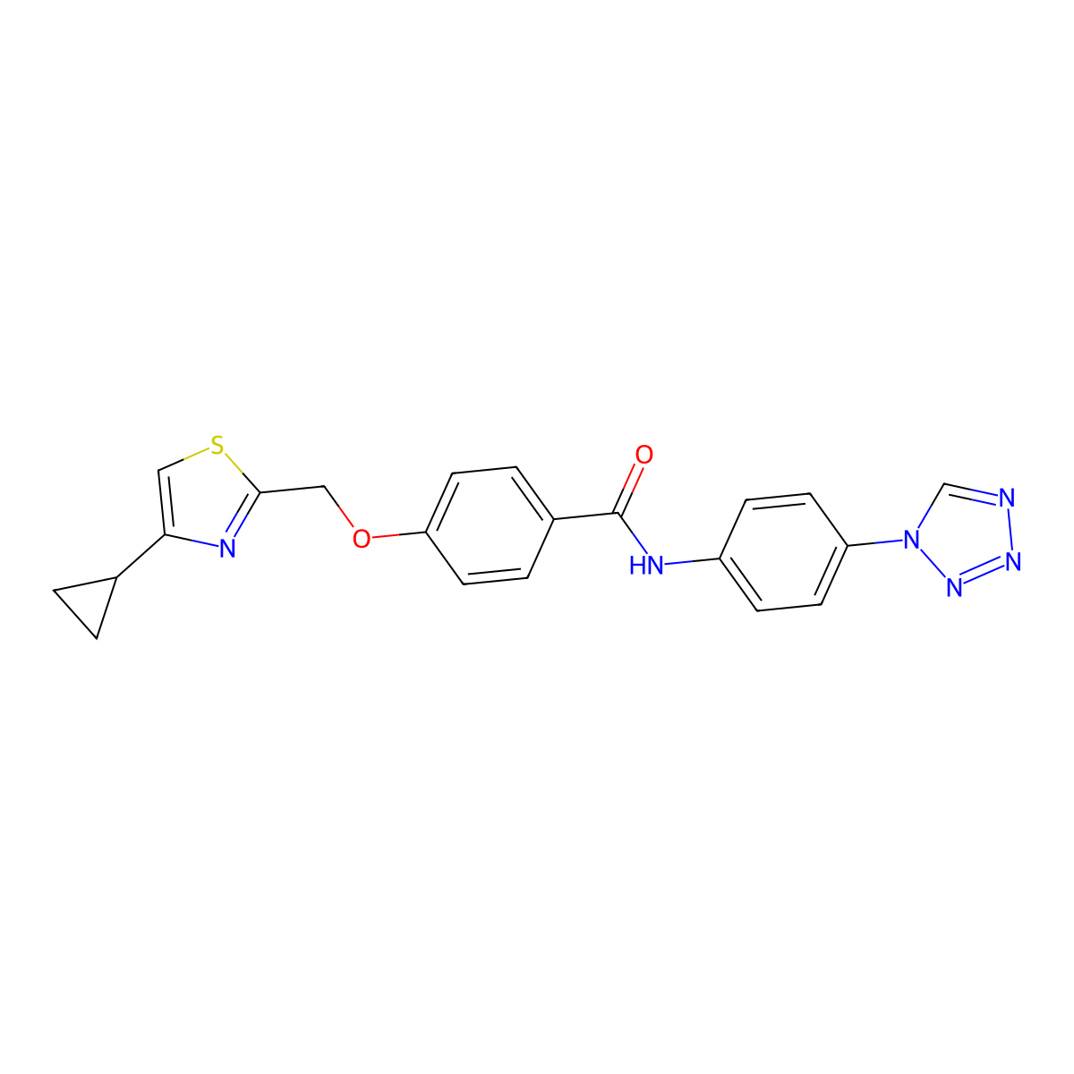 N-(4-(1H-tetrazol-1-yl)phenyl)-4-((4-cyclopropylthiazol-2-yl)methoxy)benzamide molecular structure, CAS 1251565-71-5