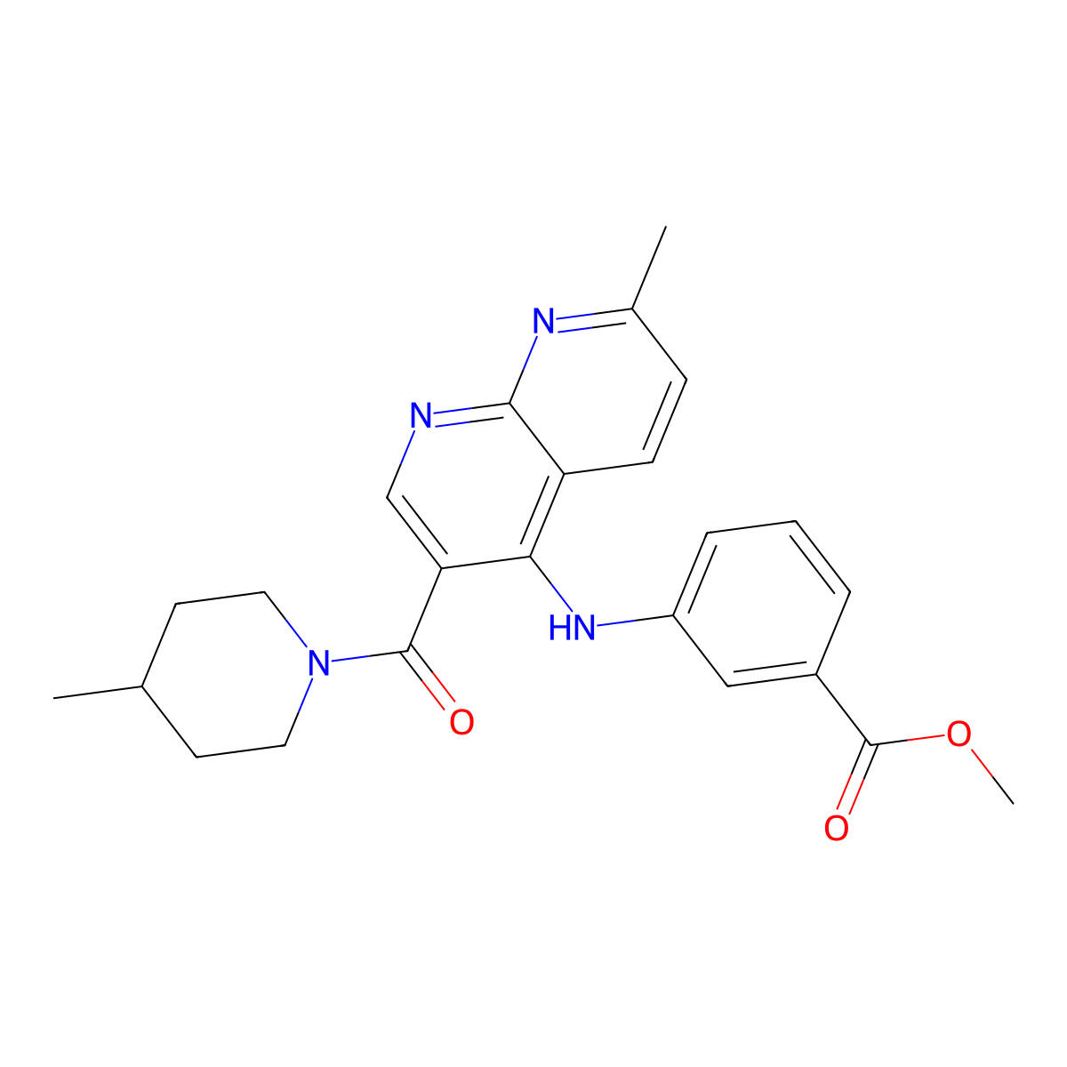 Methyl 3-{[7-methyl-3-(4-methylpiperidine-1-carbonyl)-1,8-naphthyridin-4-yl]amino}benzoate molecular structure, CAS 1251565-72-6