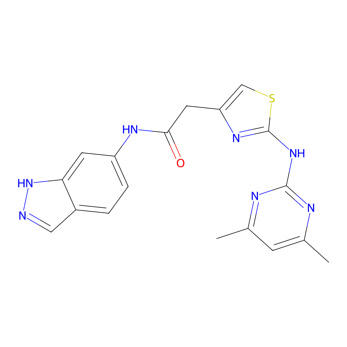 2-(2-((4,6-dimethylpyrimidin-2-yl)amino)thiazol-4-yl)-N-(1H-indazol-6-yl)acetamide molecular structure, CAS 1251565-73-7