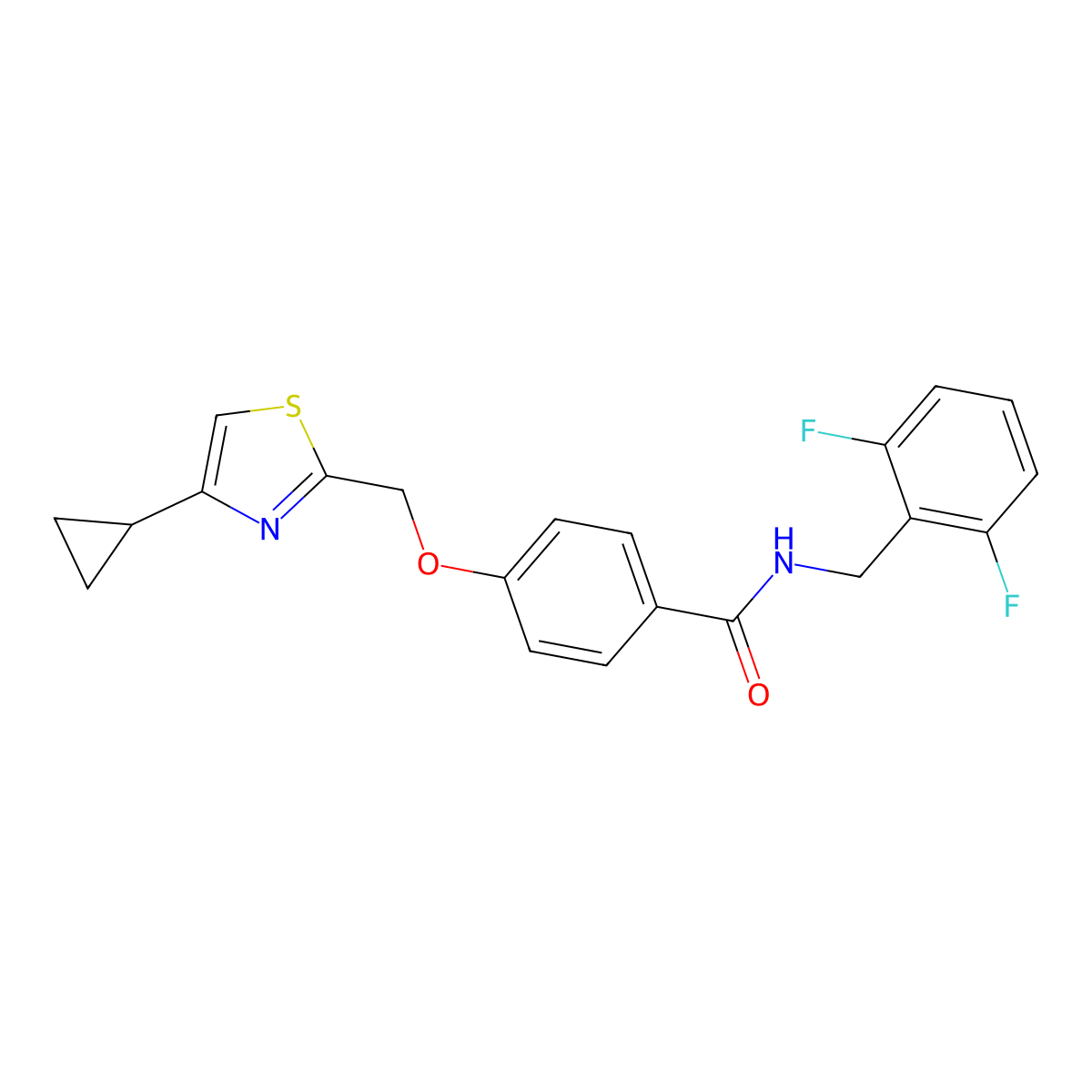 4-((4-cyclopropylthiazol-2-yl)methoxy)-N-(2,6-difluorobenzyl)benzamide molecular structure, CAS 1251565-75-9