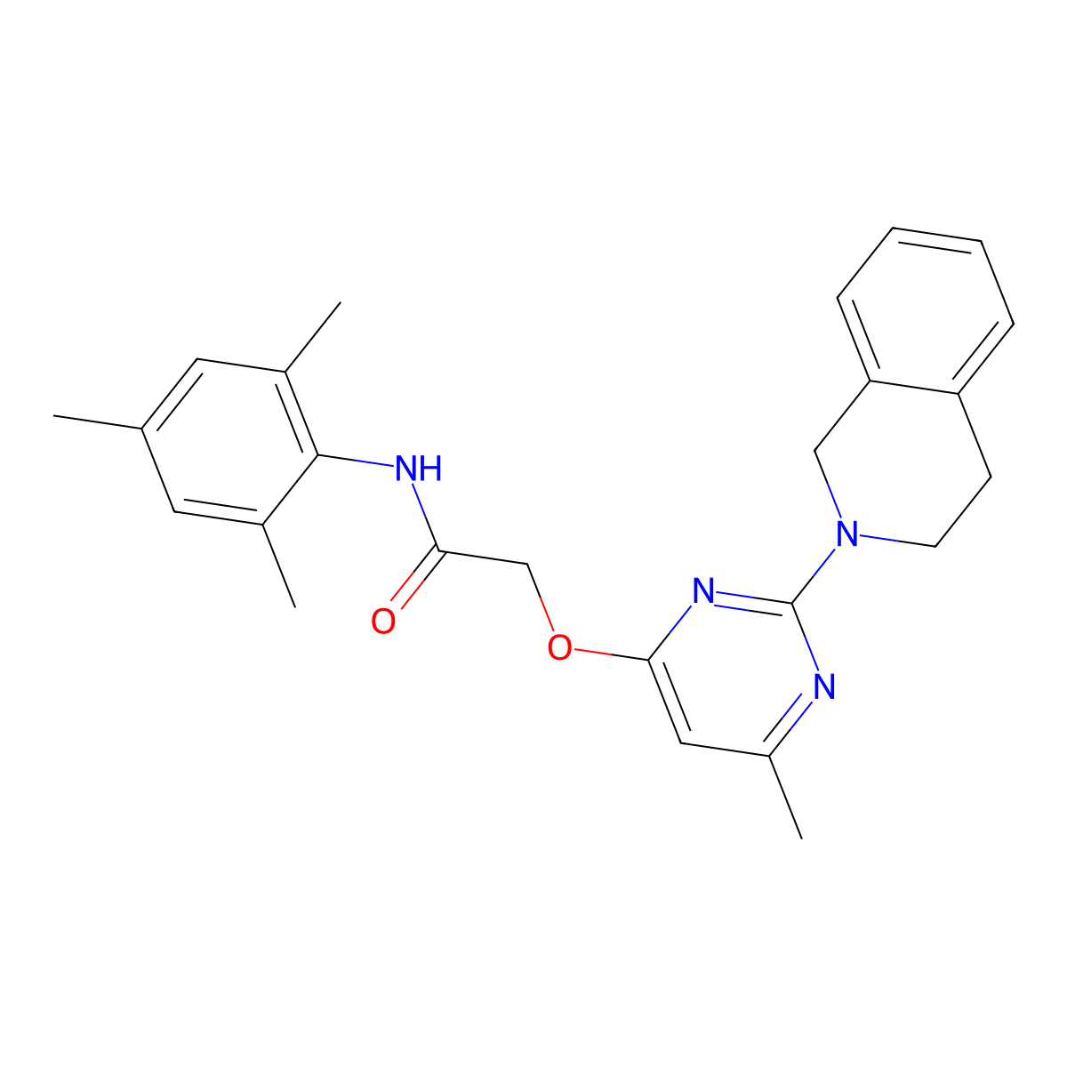 2-{[2-(3,4-dihydroisoquinolin-2(1H)-yl)-6-methylpyrimidin-4-yl]oxy}-N-(2,4,6-trimethylphenyl)acetamide molecular structure, CAS 1251565-76-0