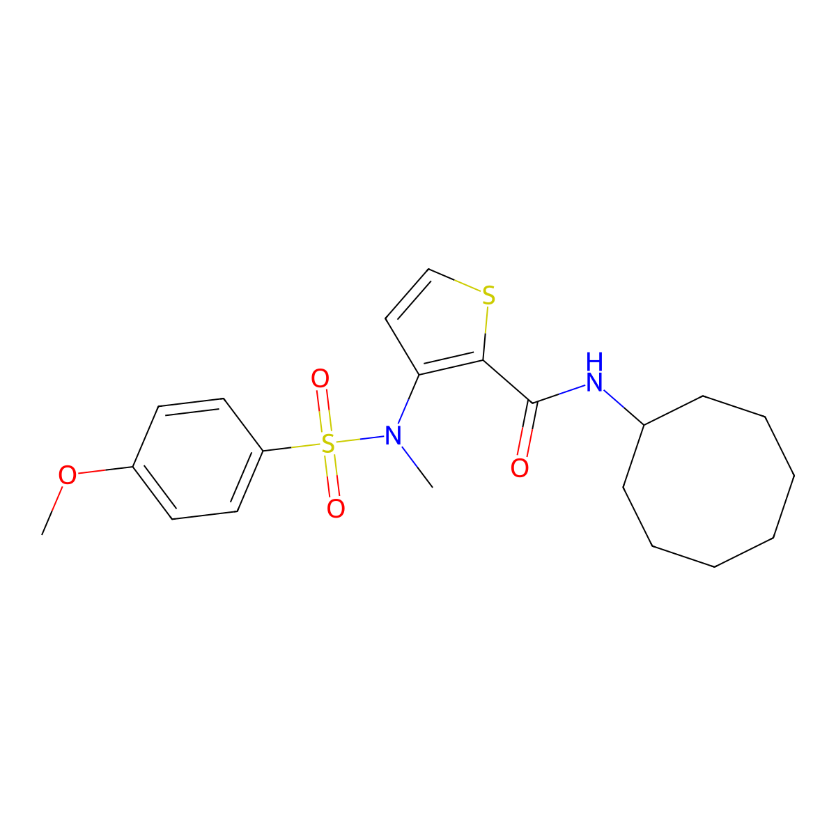 N-cyclooctyl-3-{[(4-methoxyphenyl)sulfonyl](methyl)amino}thiophene-2-carboxamide molecular structure, CAS 1251565-82-8