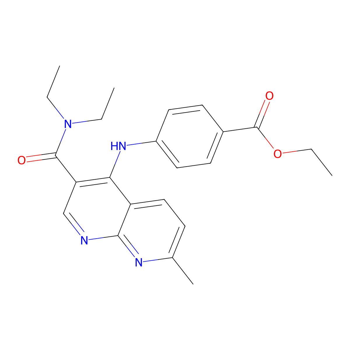 Ethyl 4-{[3-(diethylcarbamoyl)-7-methyl-1,8-naphthyridin-4-yl]amino}benzoate molecular structure, CAS 1251565-87-3