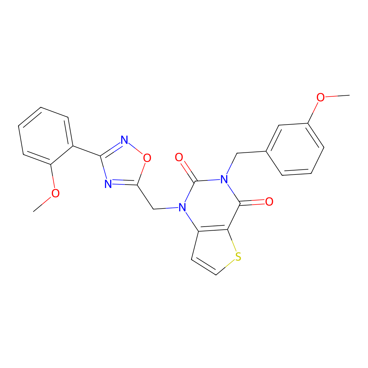 1-{[3-(2-methoxyphenyl)-1,2,4-oxadiazol-5-yl]methyl}-3-[(3-methoxyphenyl)methyl]-1H,2H,3H,4H-thieno[3,2-d]pyrimidine-2,4-dione molecular structure, CAS 1251565-93-1