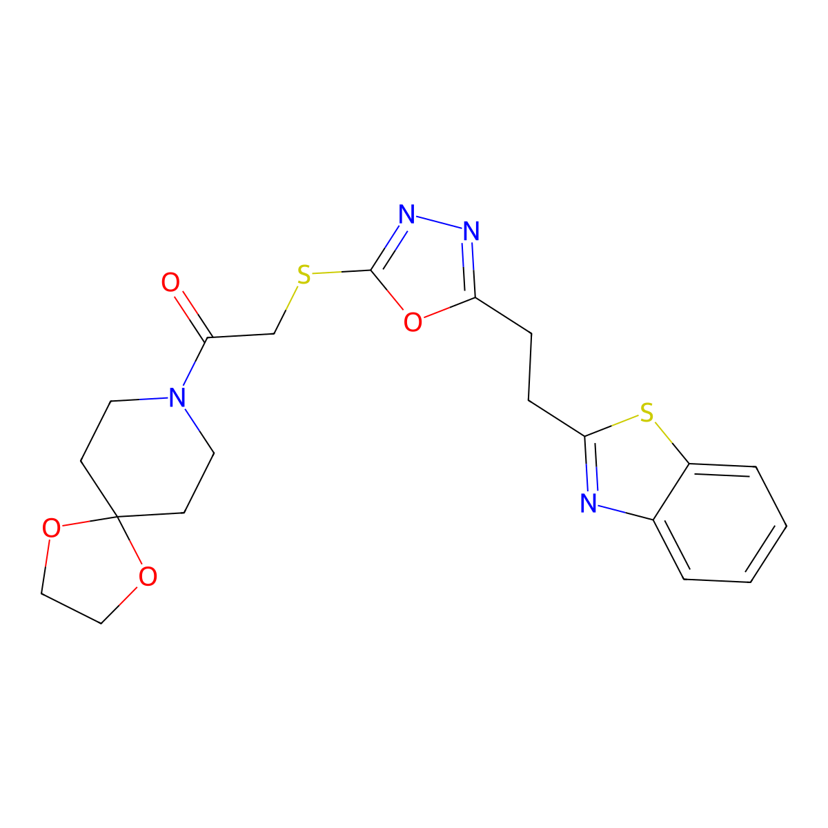2-((5-(2-(Benzo[d]thiazol-2-yl)ethyl)-1,3,4-oxadiazol-2-yl)thio)-1-(1,4-dioxa-8-azaspiro[4.5]decan-8-yl)ethanone molecular structure, CAS 1251565-94-2