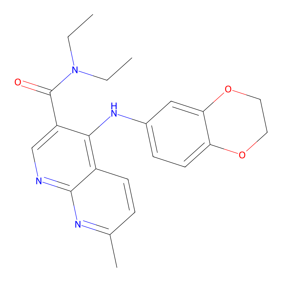 4-[(2,3-dihydro-1,4-benzodioxin-6-yl)amino]-N,N-diethyl-7-methyl-1,8-naphthyridine-3-carboxamide molecular structure, CAS 1251565-97-5