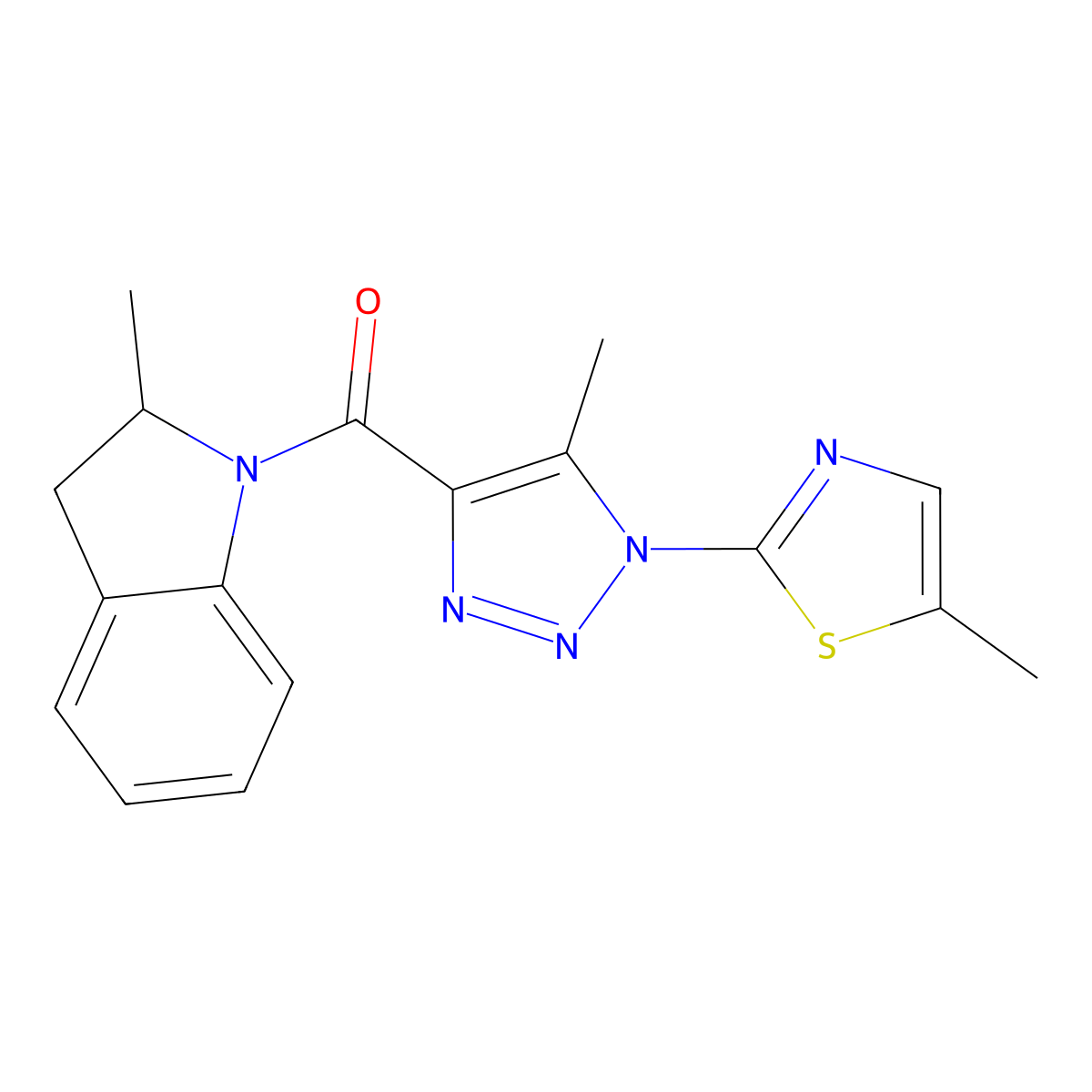 (5-methyl-1-(5-methylthiazol-2-yl)-1H-1,2,3-triazol-4-yl)(2-methylindolin-1-yl)methanone molecular structure, CAS 1251566-00-3