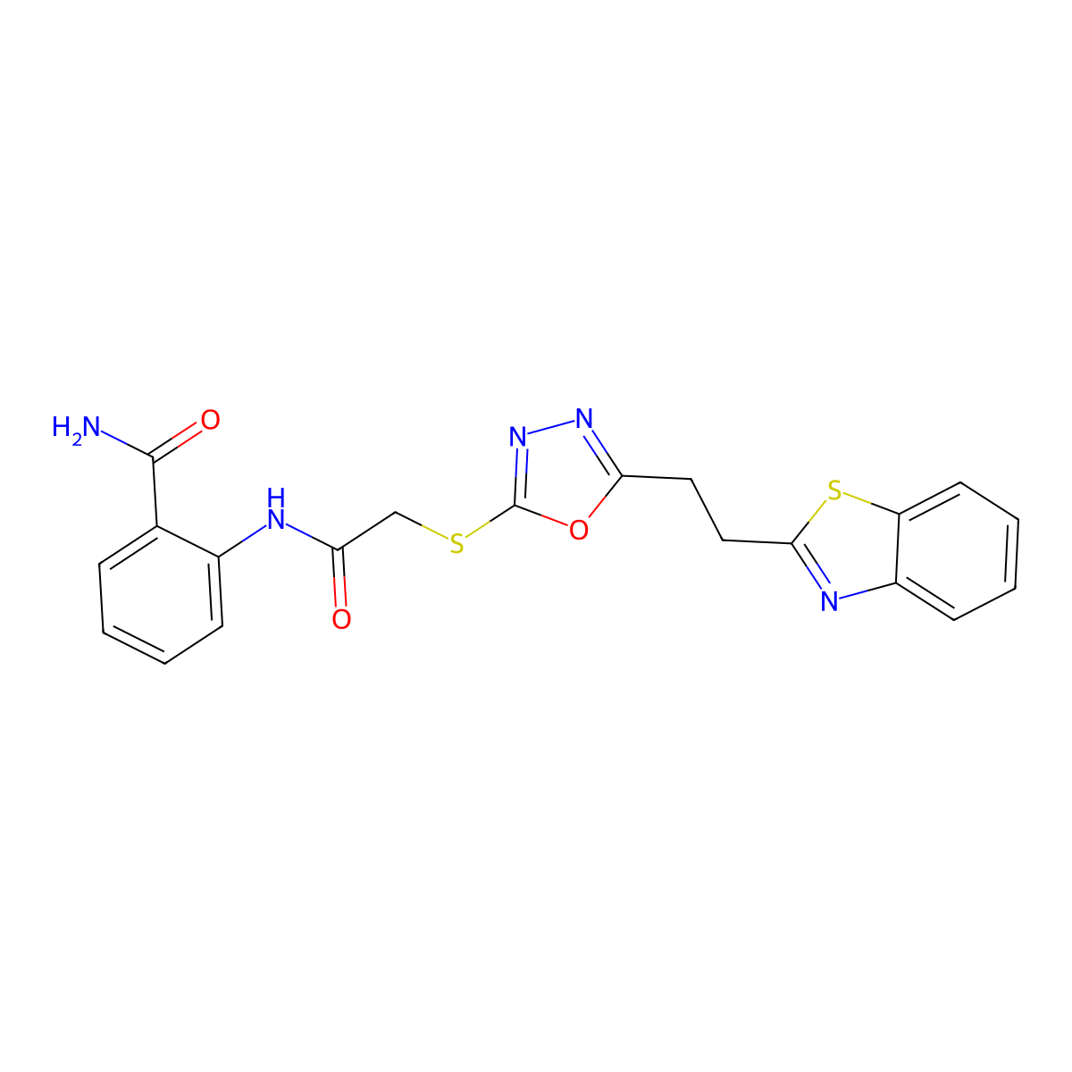 2-(2-((5-(2-(Benzo[d]thiazol-2-yl)ethyl)-1,3,4-oxadiazol-2-yl)thio)acetamido)benzamide molecular structure, CAS 1251566-04-7