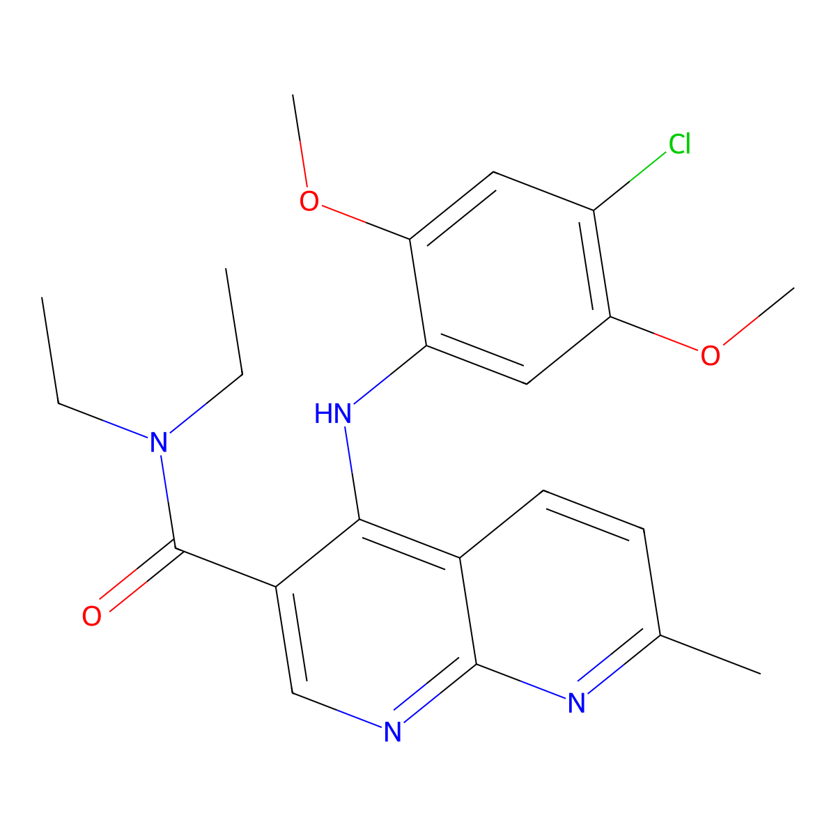 4-((4-chloro-2,5-dimethoxyphenyl)amino)-N,N-diethyl-7-methyl-1,8-naphthyridine-3-carboxamide molecular structure, CAS 1251566-09-2