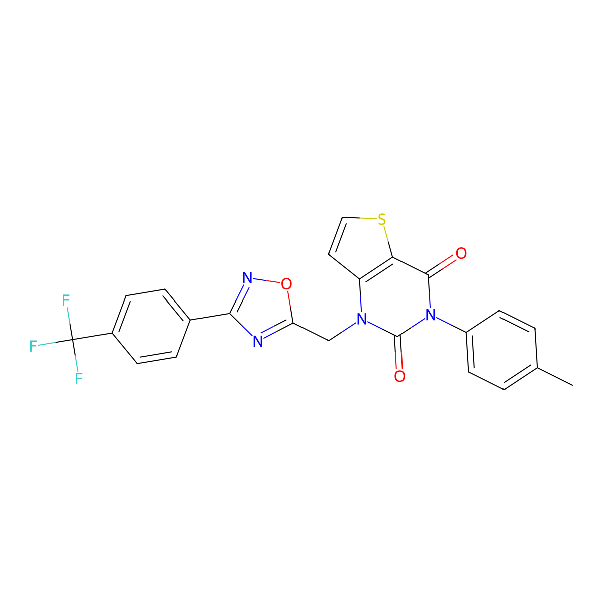 3-(4-methylphenyl)-1-({3-[4-(trifluoromethyl)phenyl]-1,2,4-oxadiazol-5-yl}methyl)-1H,2H,3H,4H-thieno[3,2-d]pyrimidine-2,4-dione molecular structure, CAS 1251566-12-7