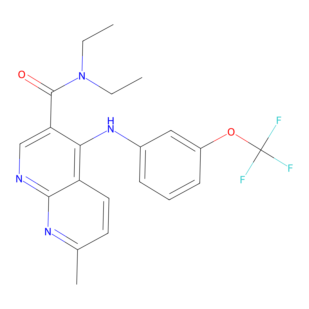 N,N-diethyl-7-methyl-4-{[3-(trifluoromethoxy)phenyl]amino}-1,8-naphthyridine-3-carboxamide molecular structure, CAS 1251566-13-8
