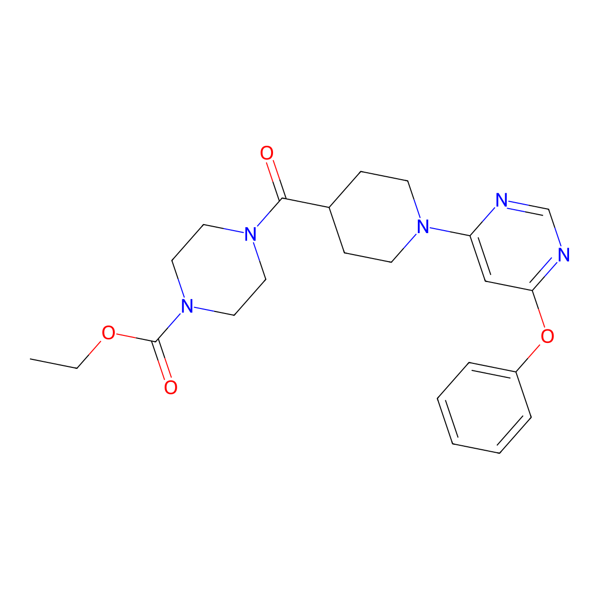 Ethyl 4-[1-(6-phenoxypyrimidin-4-yl)piperidine-4-carbonyl]piperazine-1-carboxylate molecular structure, CAS 1251566-16-1