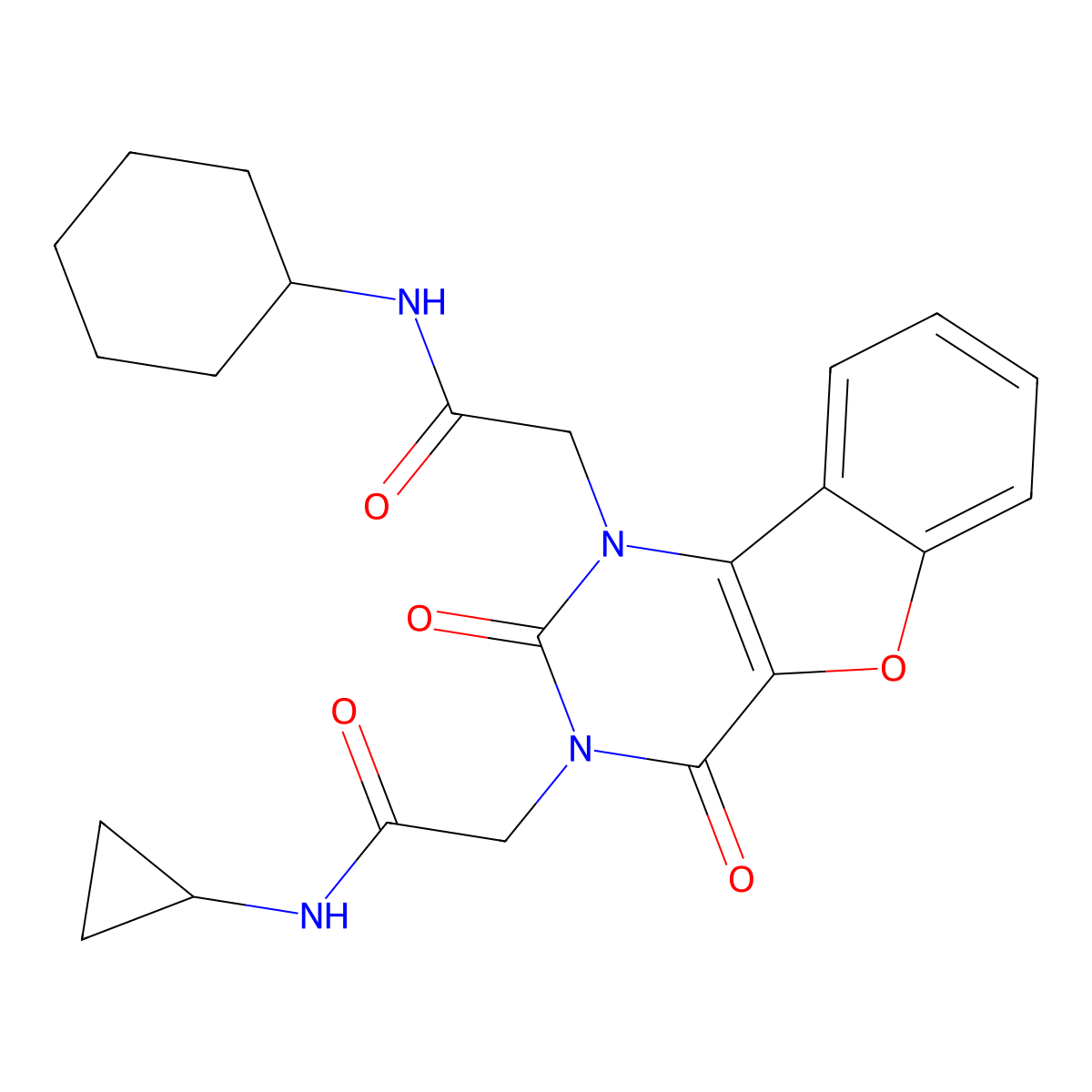 N-cyclohexyl-2-(3-(2-(cyclopropylamino)-2-oxoethyl)-2,4-dioxo-3,4-dihydrobenzofuro[3,2-d]pyrimidin-1(2H)-yl)acetamide molecular structure, CAS 1251566-23-0