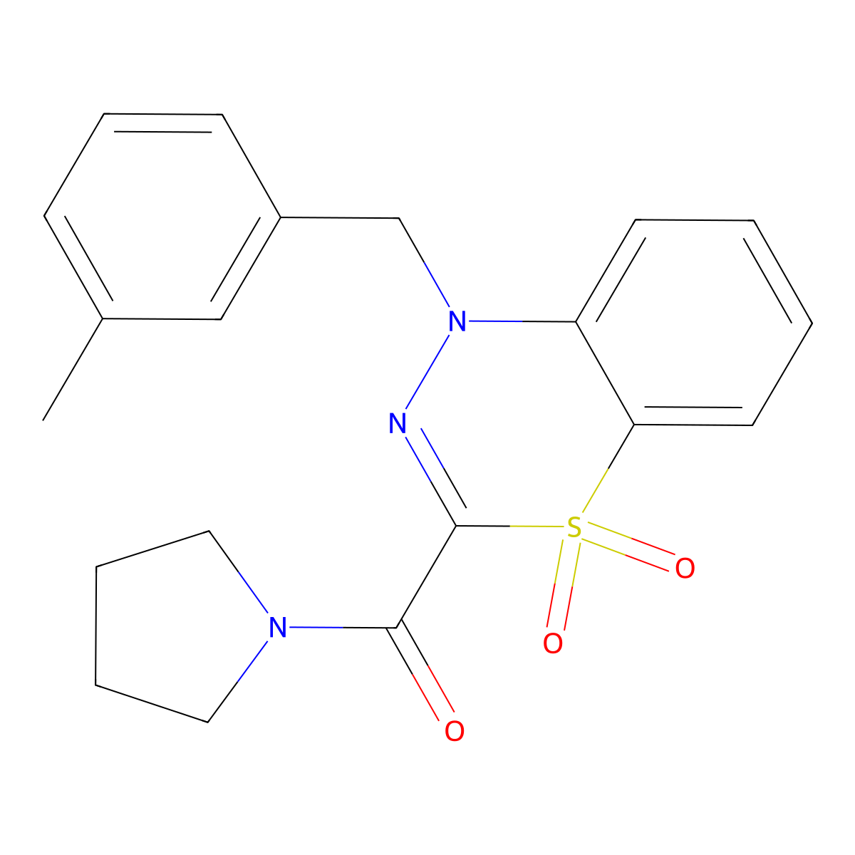 1-[(3-methylphenyl)methyl]-3-(pyrrolidine-1-carbonyl)-1H-4lambda6,1,2-benzothiadiazine-4,4-dione molecular structure, CAS 1251566-26-3