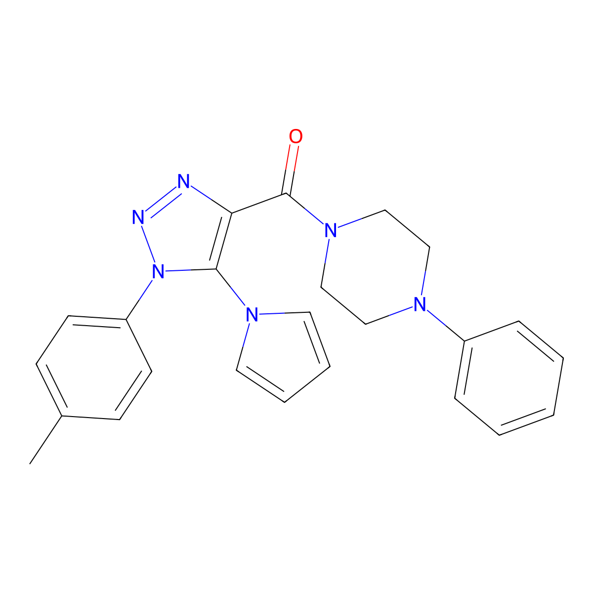 (5-(1H-pyrrol-1-yl)-1-(p-tolyl)-1H-1,2,3-triazol-4-yl)(4-phenylpiperazin-1-yl)methanone molecular structure, CAS 1251566-28-5