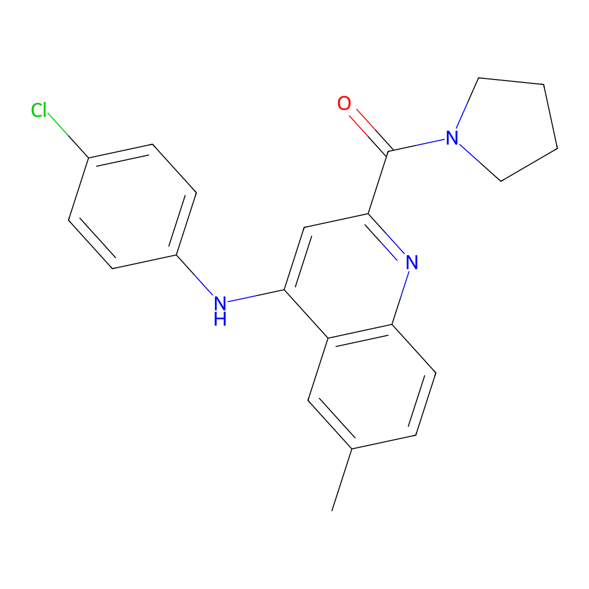 N-(4-chlorophenyl)-6-methyl-2-(pyrrolidine-1-carbonyl)quinolin-4-amine molecular structure, CAS 1251566-38-7