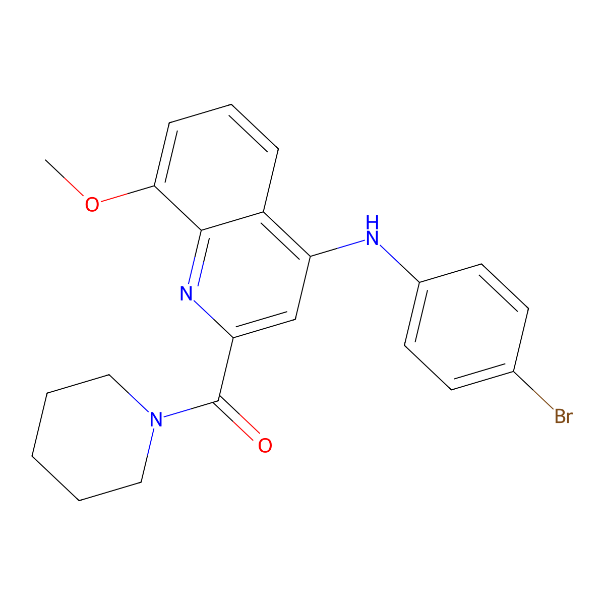 (4-((4-Bromophenyl)amino)-8-methoxyquinolin-2-yl)(piperidin-1-yl)methanone molecular structure, CAS 1251566-41-2