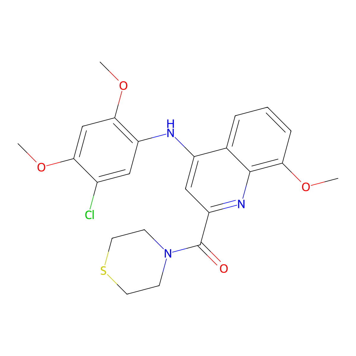 (4-((5-Chloro-2,4-dimethoxyphenyl)amino)-8-methoxyquinolin-2-yl)(thiomorpholino)methanone molecular structure, CAS 1251566-47-8
