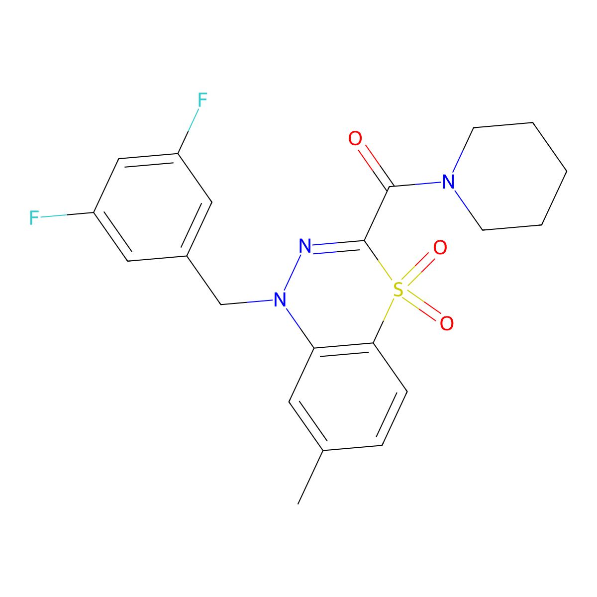 1-[(3,5-difluorophenyl)methyl]-7-methyl-3-(piperidine-1-carbonyl)-1H-4lambda6,1,2-benzothiadiazine-4,4-dione molecular structure, CAS 1251566-53-6