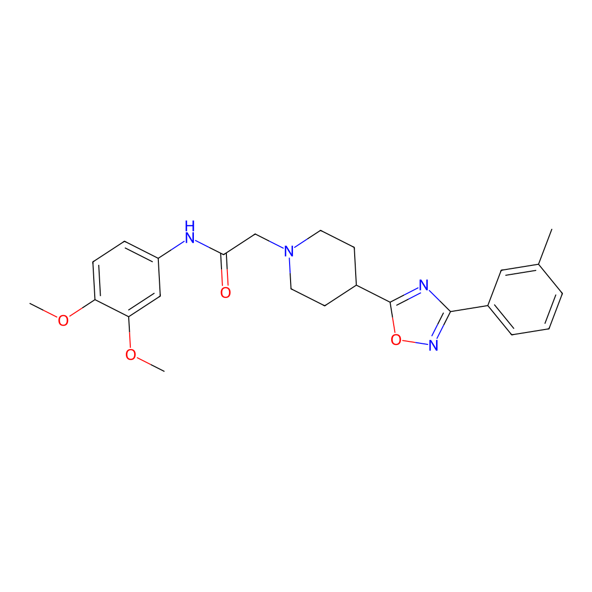 N-(3,4-dimethoxyphenyl)-2-(4-(3-(m-tolyl)-1,2,4-oxadiazol-5-yl)piperidin-1-yl)acetamide molecular structure, CAS 1251567-85-7