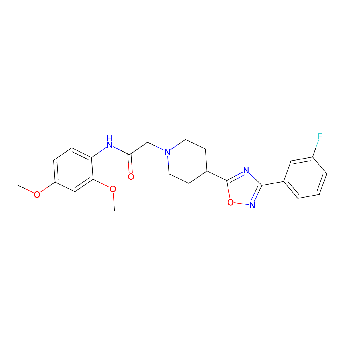 N-(2,4-dimethoxyphenyl)-2-(4-(3-(3-fluorophenyl)-1,2,4-oxadiazol-5-yl)piperidin-1-yl)acetamide molecular structure, CAS 1251567-90-4