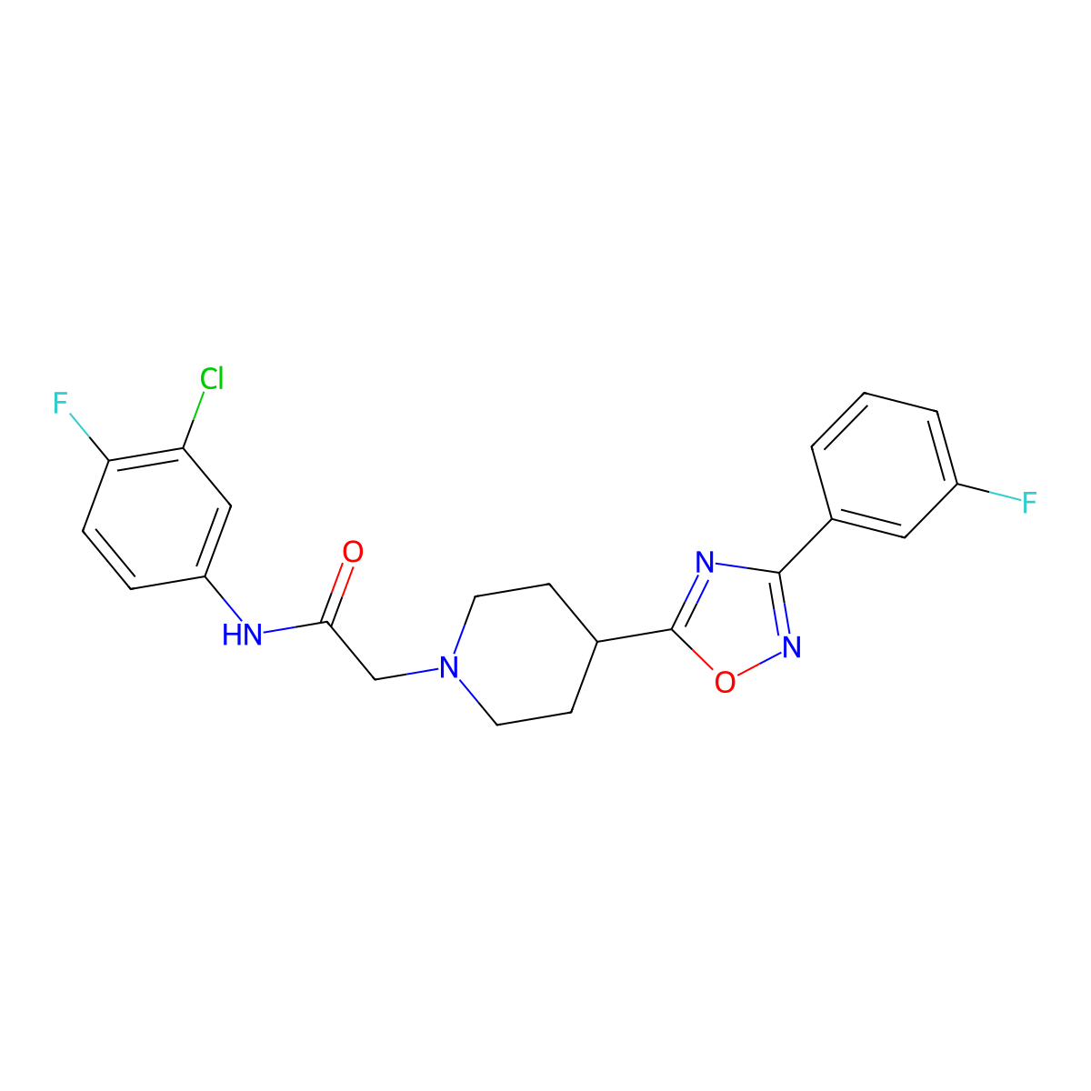 N-(3-chloro-4-fluorophenyl)-2-(4-(3-(3-fluorophenyl)-1,2,4-oxadiazol-5-yl)piperidin-1-yl)acetamide molecular structure, CAS 1251567-91-5