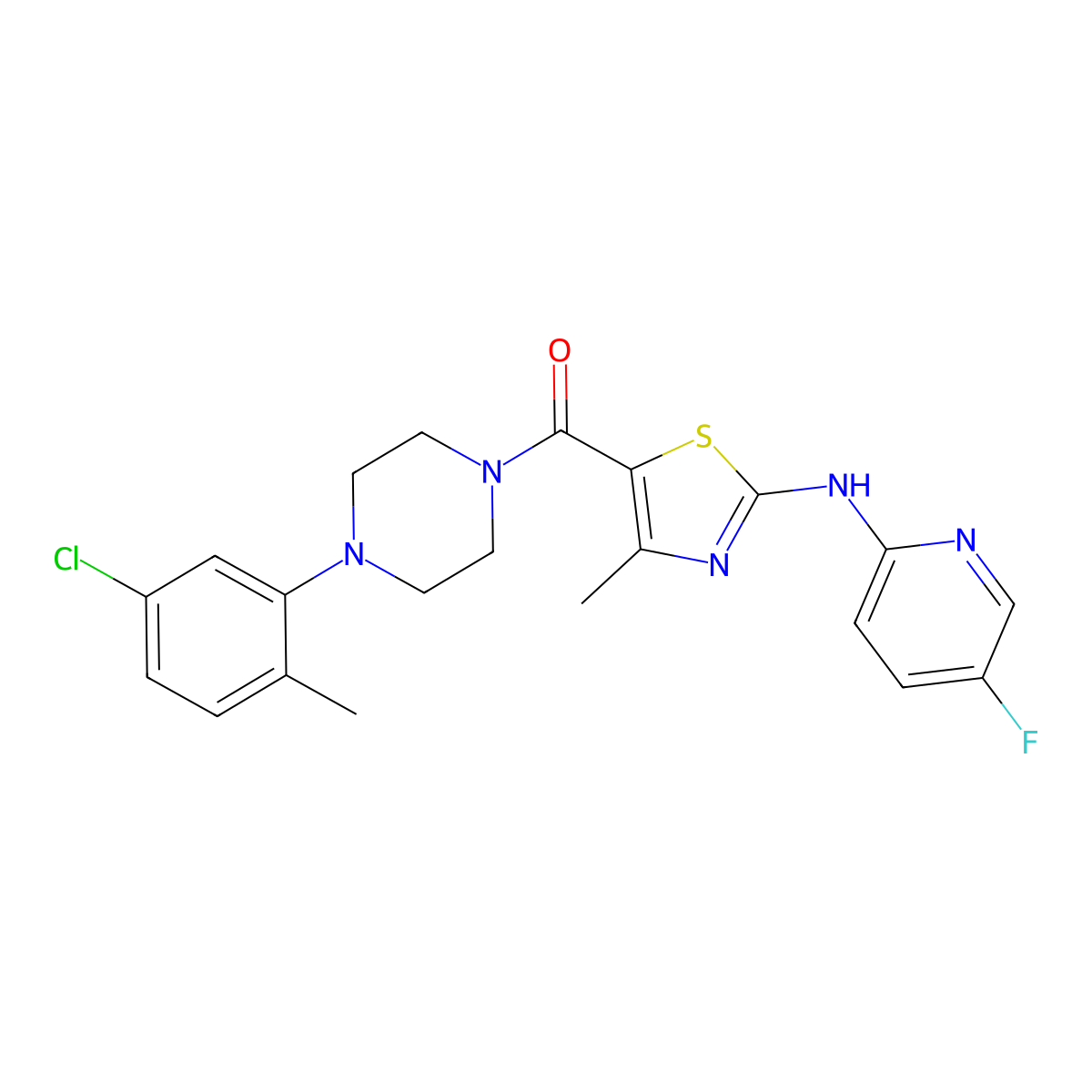 (4-(5-Chloro-2-methylphenyl)piperazin-1-yl)(2-((5-fluoropyridin-2-yl)amino)-4-methylthiazol-5-yl)methanone molecular structure, CAS 1251567-97-1