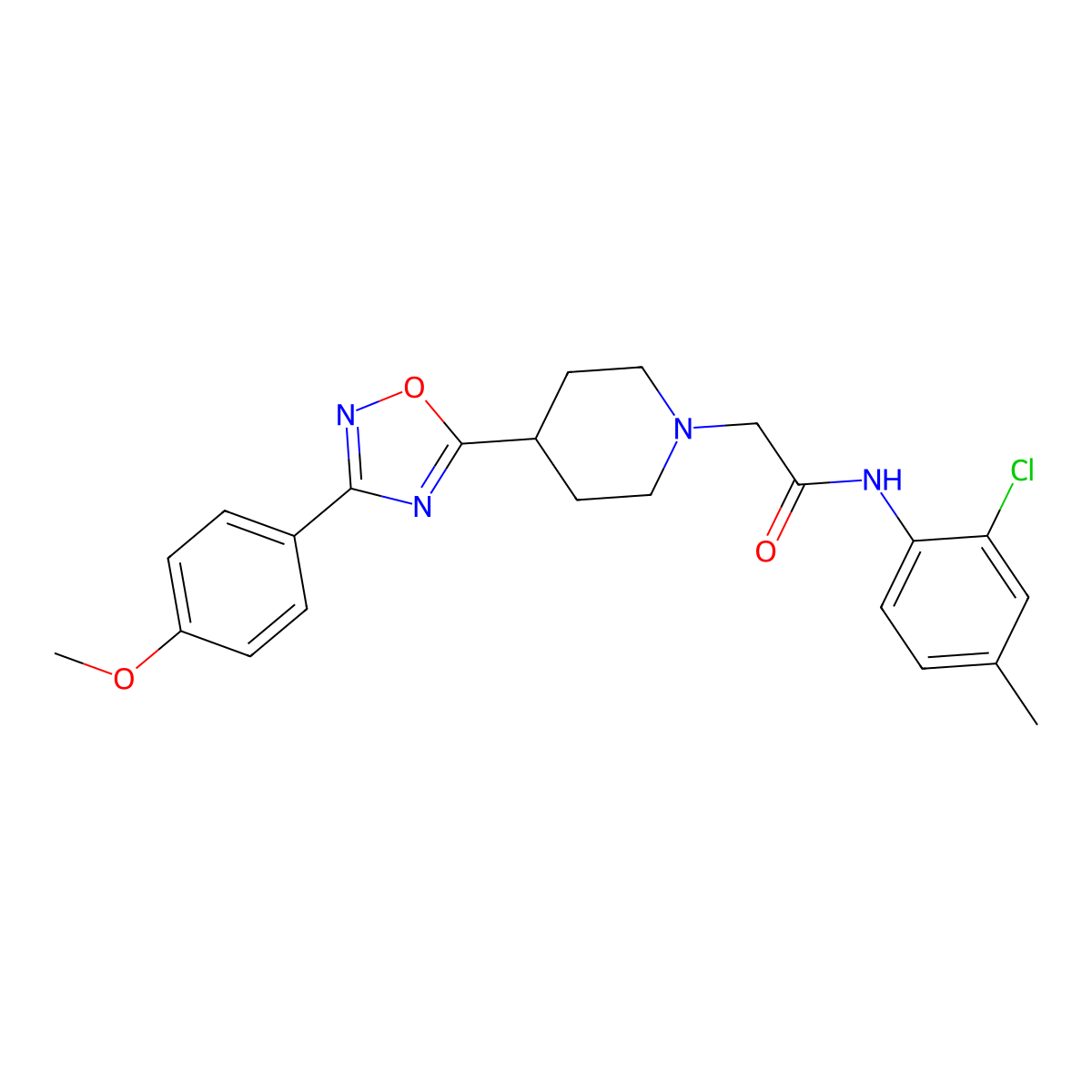 N-(2-chloro-4-methylphenyl)-2-(4-(3-(4-methoxyphenyl)-1,2,4-oxadiazol-5-yl)piperidin-1-yl)acetamide molecular structure, CAS 1251567-99-3