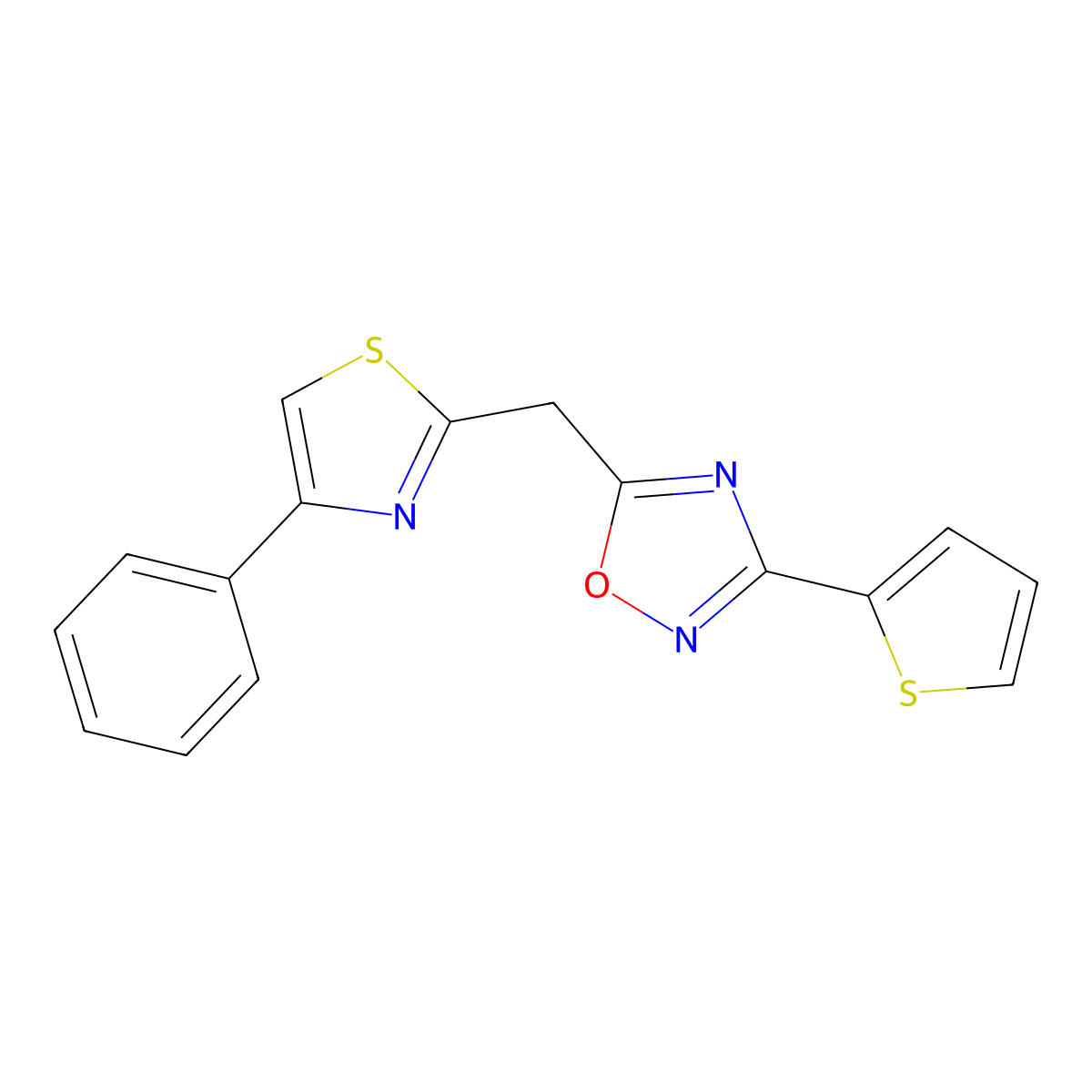 5-[(4-Phenyl-1,3-thiazol-2-yl)methyl]-3-(thiophen-2-yl)-1,2,4-oxadiazole molecular structure, CAS 1251568-02-1