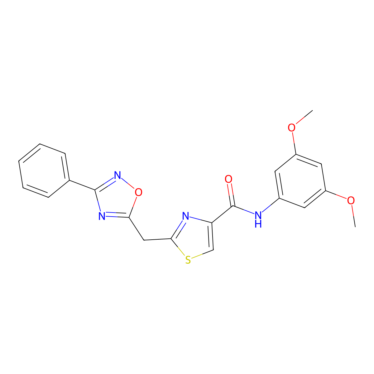 N-(3,5-dimethoxyphenyl)-2-((3-phenyl-1,2,4-oxadiazol-5-yl)methyl)thiazole-4-carboxamide molecular structure, CAS 1251568-03-2