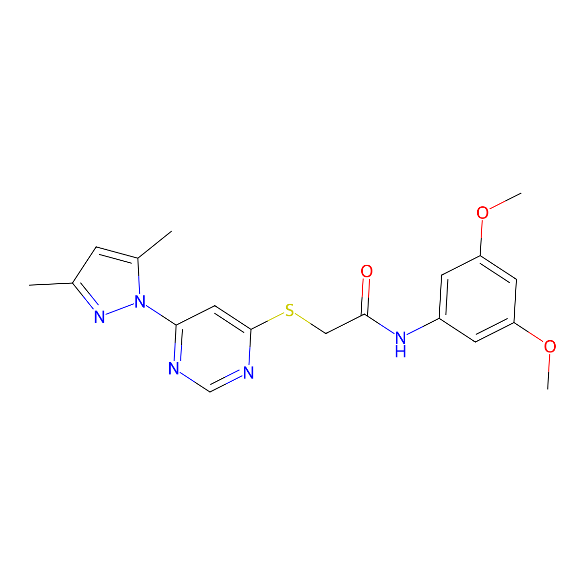 N-(3,5-dimethoxyphenyl)-2-((6-(3,5-dimethyl-1H-pyrazol-1-yl)pyrimidin-4-yl)thio)acetamide molecular structure, CAS 1251568-09-8