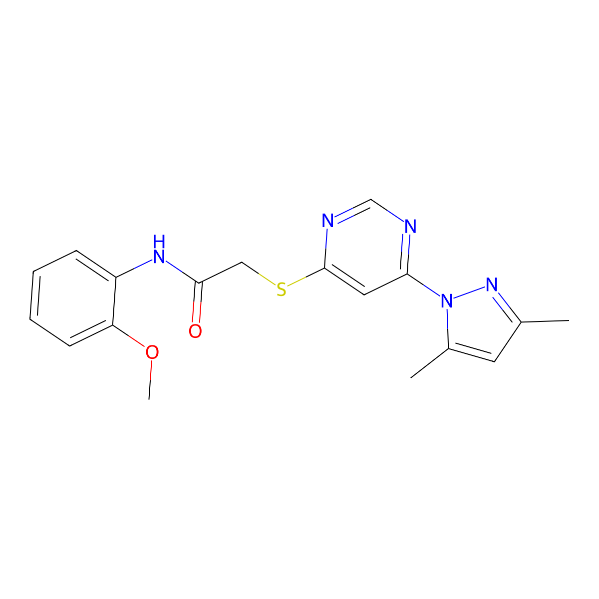 2-{[6-(3,5-dimethyl-1H-pyrazol-1-yl)pyrimidin-4-yl]sulfanyl}-N-(2-methoxyphenyl)acetamide molecular structure, CAS 1251568-10-1
