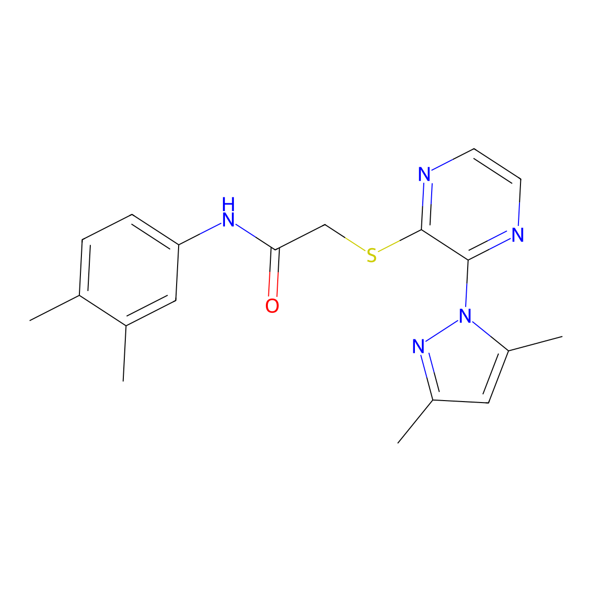 2-{[3-(3,5-dimethyl-1H-pyrazol-1-yl)pyrazin-2-yl]sulfanyl}-N-(3,4-dimethylphenyl)acetamide molecular structure, CAS 1251568-13-4