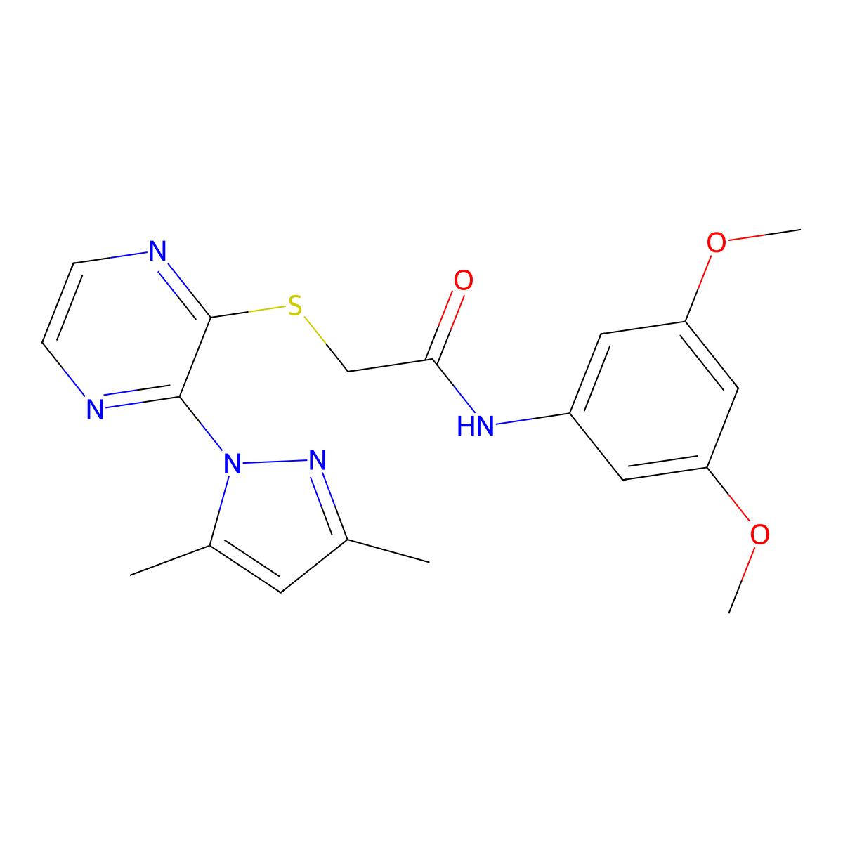 N-(3,5-dimethoxyphenyl)-2-{[3-(3,5-dimethyl-1H-pyrazol-1-yl)pyrazin-2-yl]sulfanyl}acetamide molecular structure, CAS 1251568-14-5