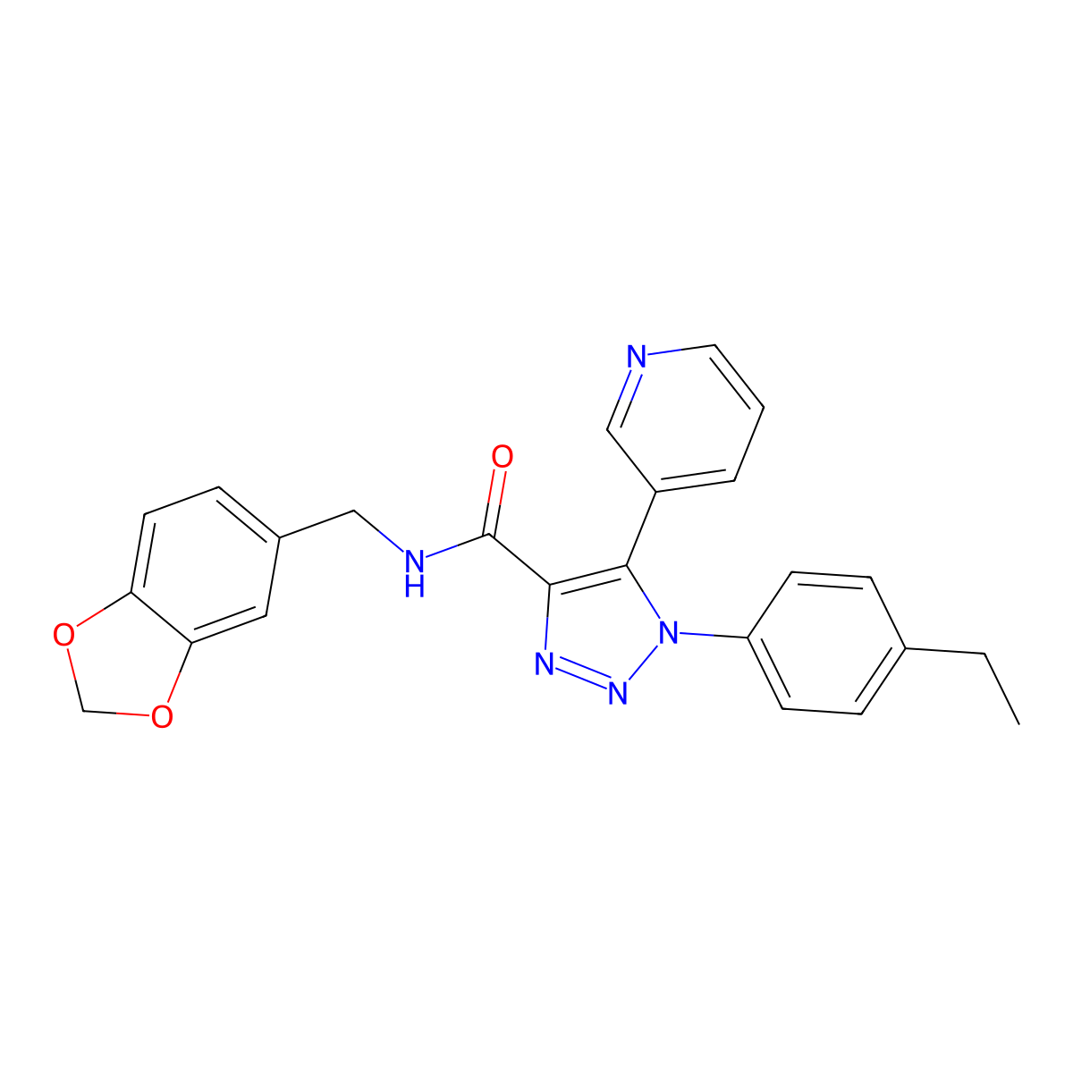 N-(benzo[d][1,3]dioxol-5-ylmethyl)-1-(4-ethylphenyl)-5-(pyridin-3-yl)-1H-1,2,3-triazole-4-carboxamide molecular structure, CAS 1251568-26-9