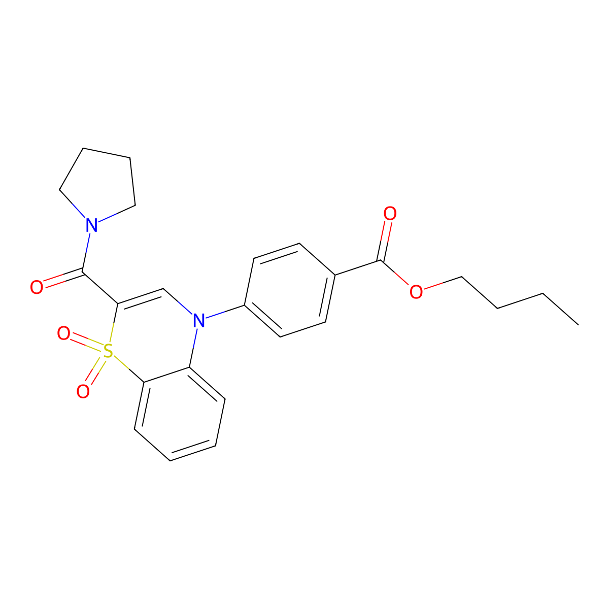 butyl 4-[1,1-dioxido-2-(pyrrolidin-1-ylcarbonyl)-4H-1,4-benzothiazin-4-yl]benzoate molecular structure, CAS 1251568-32-7