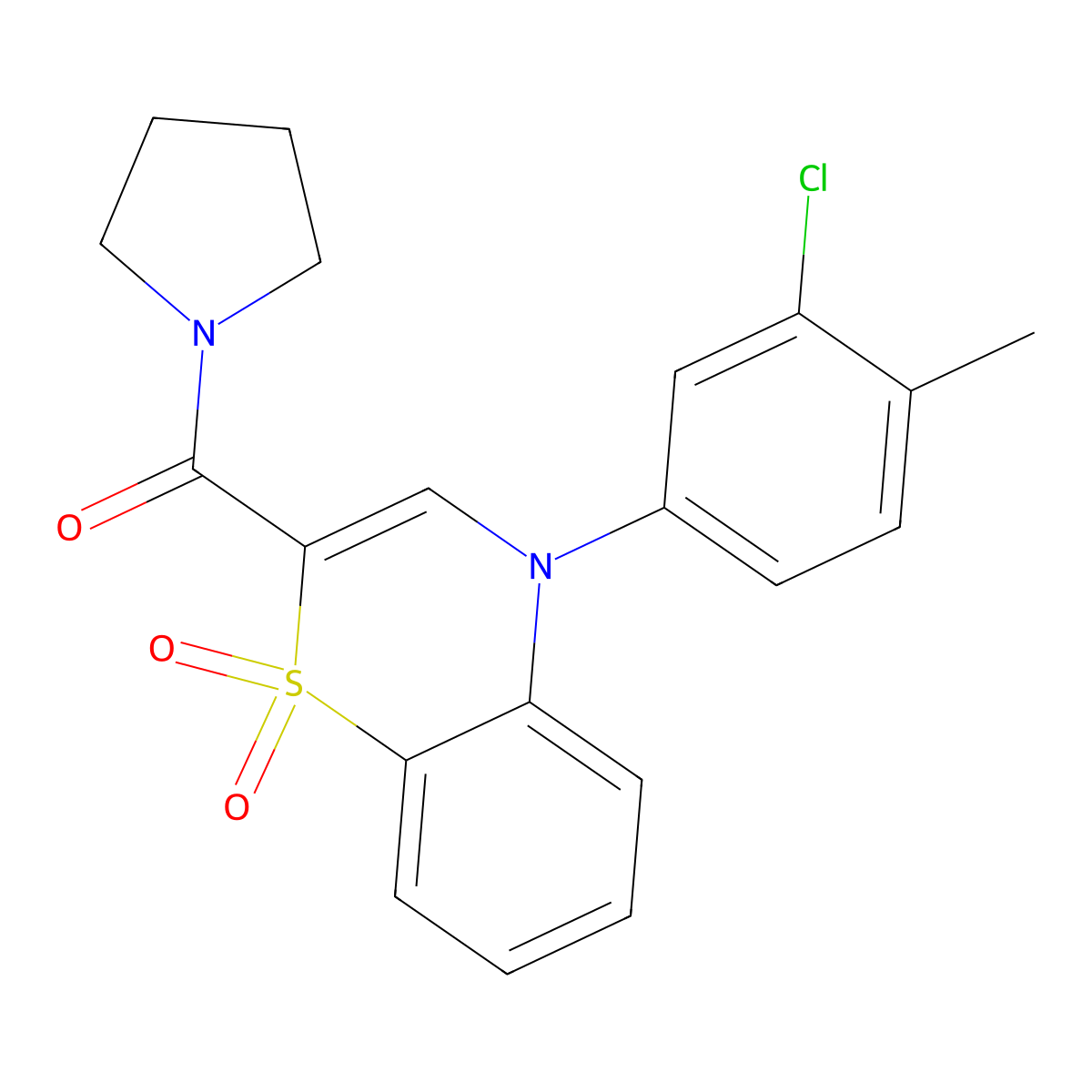 4-(3-chloro-4-methylphenyl)-2-(pyrrolidine-1-carbonyl)-4H-1lambda6,4-benzothiazine-1,1-dione molecular structure, CAS 1251568-34-9