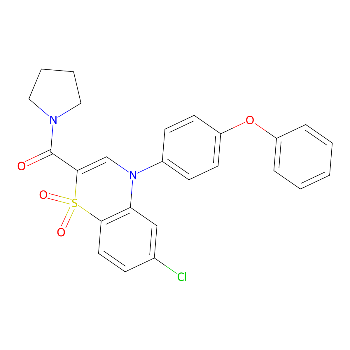 6-chloro-4-(4-phenoxyphenyl)-2-(pyrrolidin-1-ylcarbonyl)-4H-1,4-benzothiazine 1,1-dioxide molecular structure, CAS 1251568-35-0