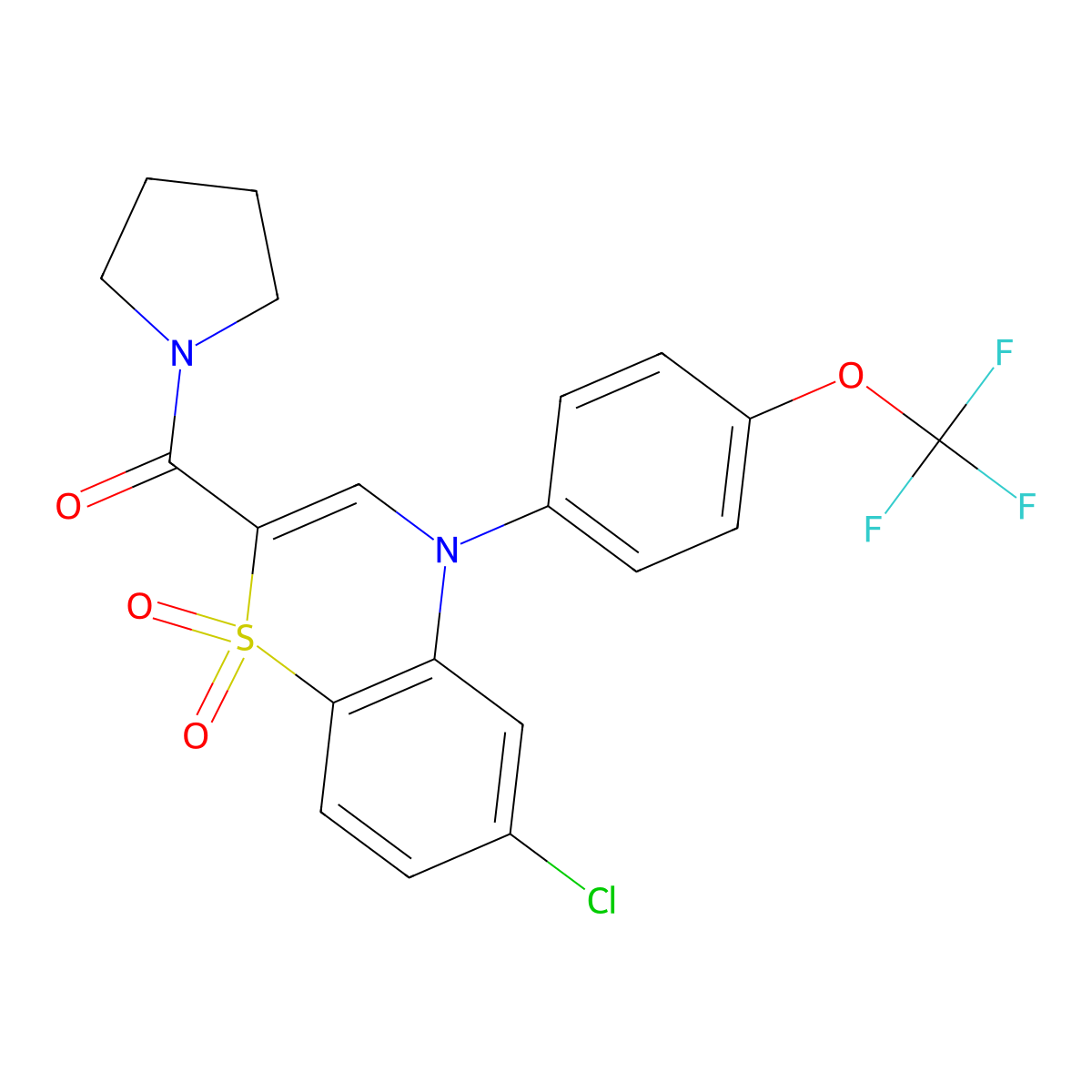 6-chloro-2-(pyrrolidin-1-ylcarbonyl)-4-[4-(trifluoromethoxy)phenyl]-4H-1,4-benzothiazine 1,1-dioxide molecular structure, CAS 1251568-36-1