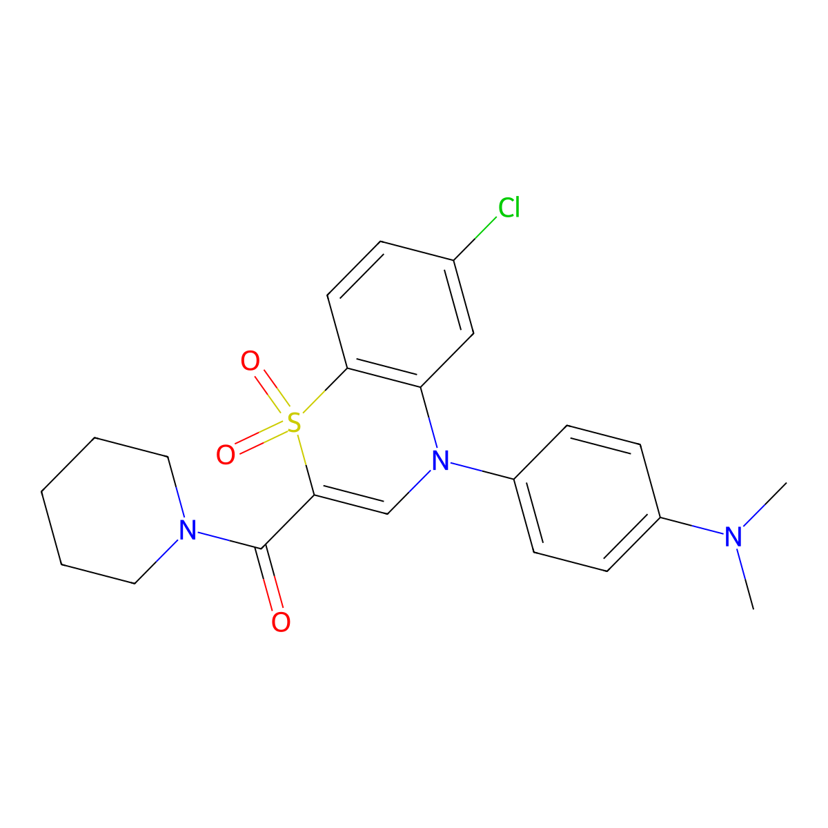 6-chloro-4-[4-(dimethylamino)phenyl]-2-(piperidine-1-carbonyl)-4H-1lambda6,4-benzothiazine-1,1-dione molecular structure, CAS 1251568-40-7
