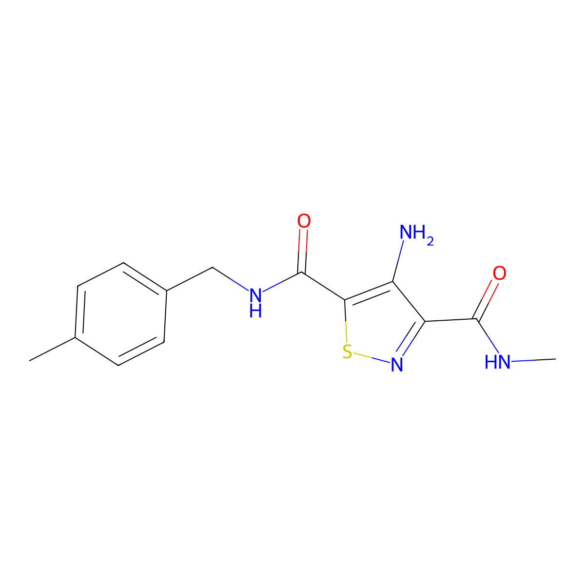 4-amino-N3-methyl-N5-(4-methylbenzyl)isothiazole-3,5-dicarboxamide molecular structure, CAS 1251568-49-6