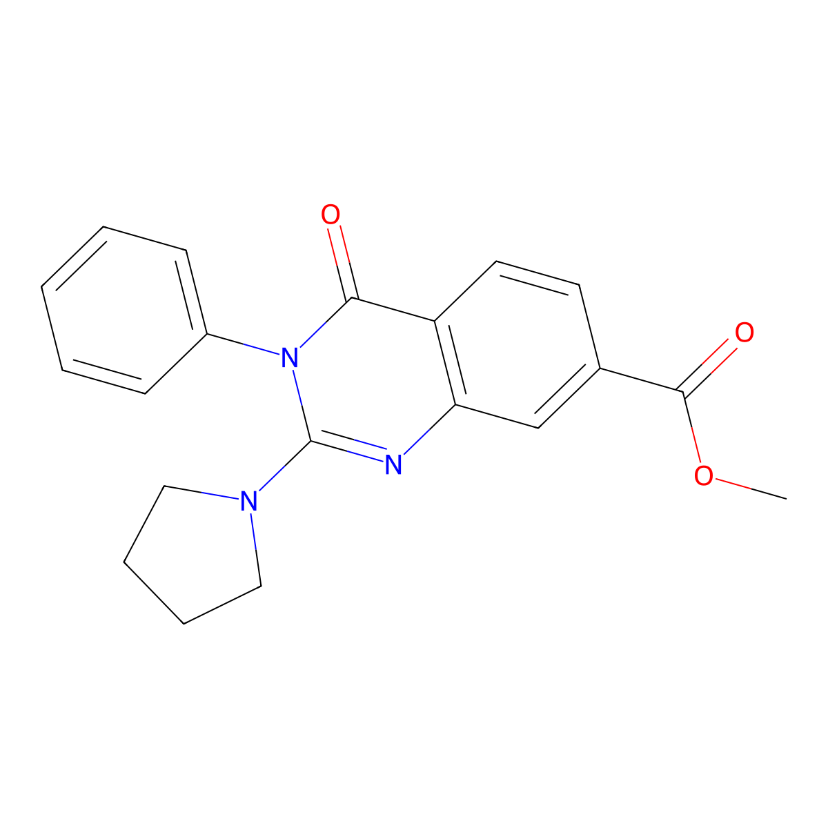 Methyl 4-oxo-3-phenyl-2-(pyrrolidin-1-yl)-3,4-dihydroquinazoline-7-carboxylate molecular structure, CAS 1251568-51-0